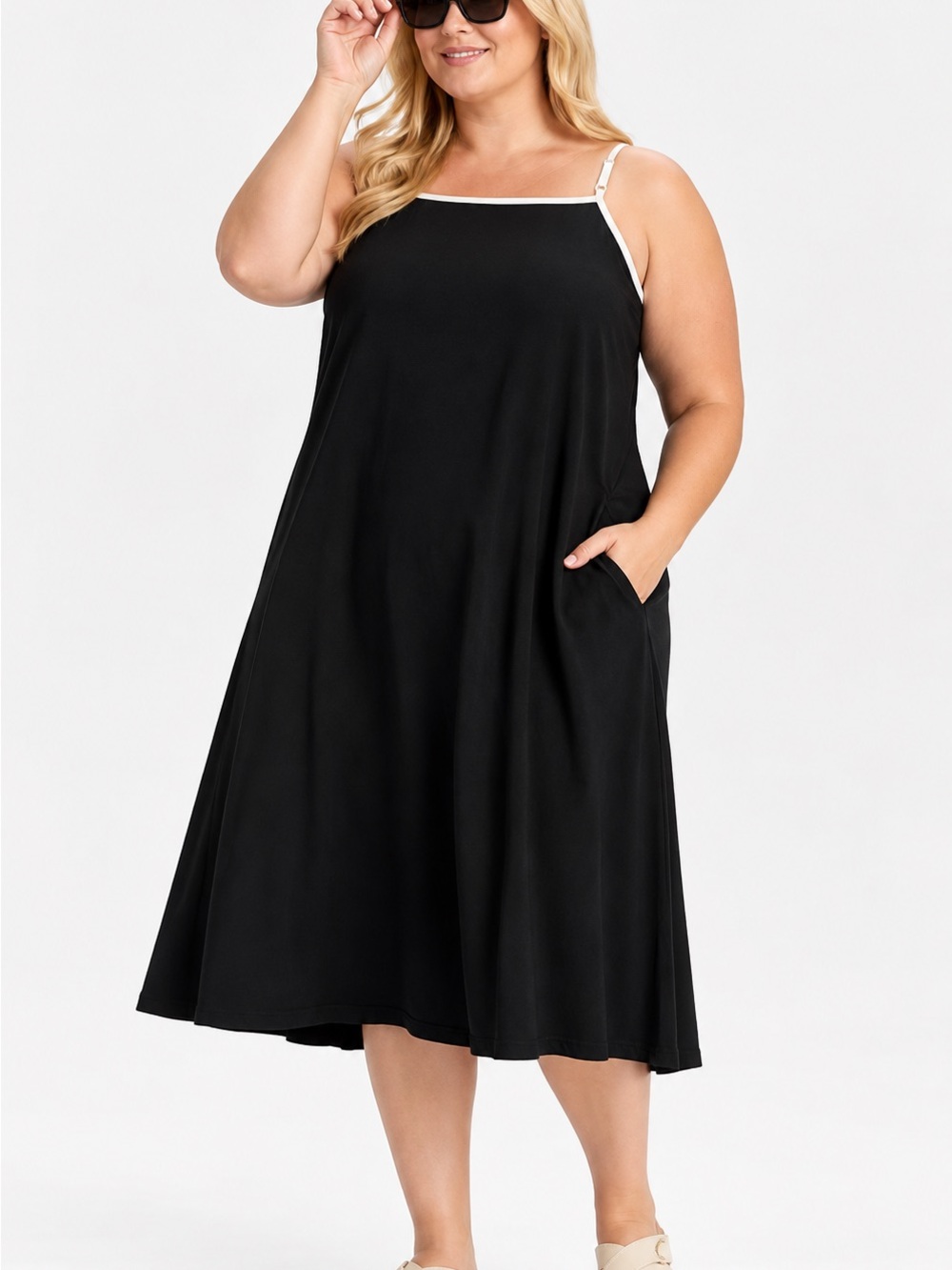 Ava & Viv Black Midi Slip Dress with White Trim size 2x